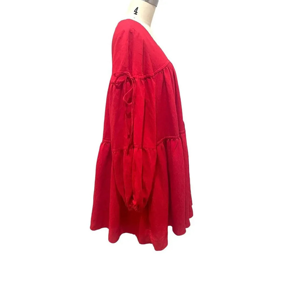 ANTHROPOLOGIE 4S13NNA Marina Dress Red Boho Tiered Long sleeve Size Small - Picture 5 of 10